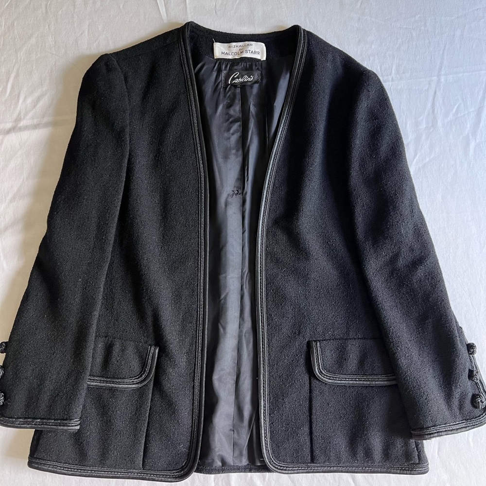 Malcolm Starr VINTAGE Rizkallah Black Boucle Union Made Wool Jacket Blazer Sz 12 - Picture 11 of 15